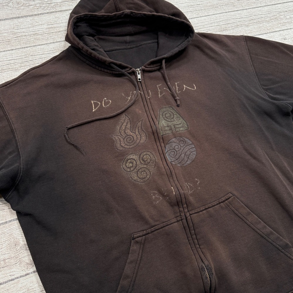 Y2K Elements Hoodie Men's XL Brown Do You Even Bend Fleece Pullover Faded